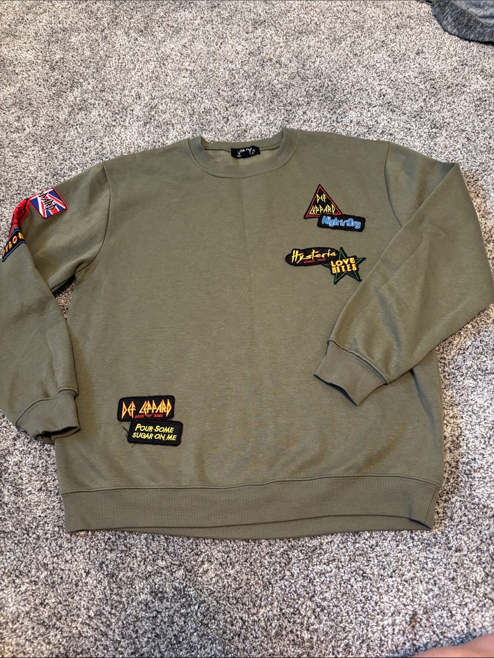 Embroidered Patch Olive Crewneck Sweater